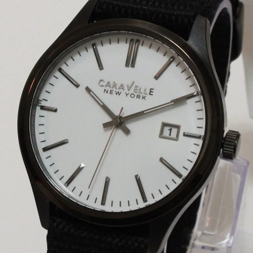 Caravelle Men's Quartz Field Watch By Bulova Black NATO Strap Black Case 41mm
